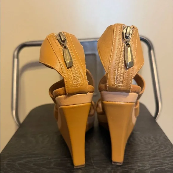 DVF Diane von Furstenberg Camel Leather Rope Wedge Sandals 7M - Picture 10 of 14
